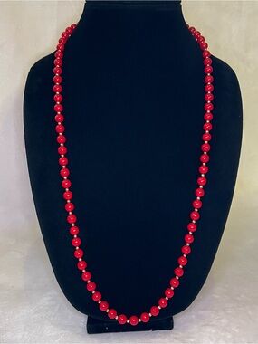 Monet Red Ball Bead Strand Necklace